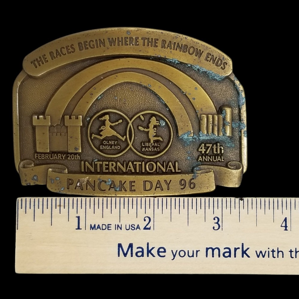 Western Associates Belt Buckle 47th International Pancake Day 1996 Solid Brass - Picture 9 of 10